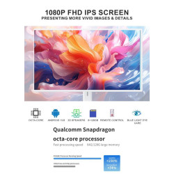 شاشة لمس ذكية 32 بوصة FHD دوارة – بطارية قوية 10,500mAh تدوم حتى 8 ساعات  للأداء المتنقل - أبيض 