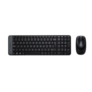 مجموعة لوحة مفاتيح وفأرة لاسلكية Logitech MK220 بمفاتيح منخفضة مريحة، مع دعم اللغتين العربية والإنجليزية - اسود
