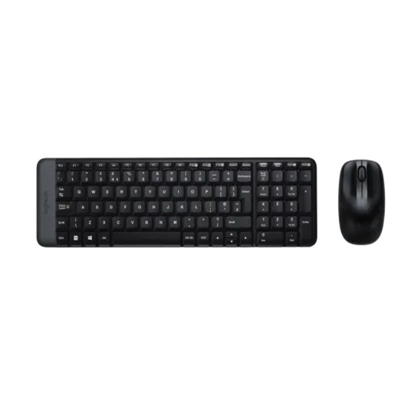مجموعة لوحة مفاتيح وفأرة لاسلكية Logitech MK220 بمفاتيح منخفضة مريحة، مع دعم اللغتين العربية والإنجليزية - اسود