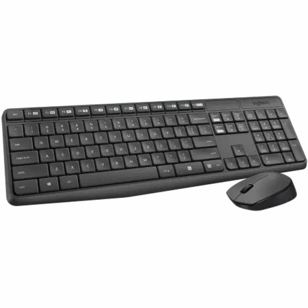 طقم لوحة مفاتيح وفأرة لاسلكي Logitech MK235، لوحة مفاتيح كاملة الحجم، مقاومة للانسكابات، إعداد سهل بالتوصيل والتشغيل - رمادي كربوني طقم لوحة مفاتيح وفأرة لاسلكي Logitech MK235، لوحة مفاتيح كاملة الحجم، مقاومة للانسكابات، إعداد سهل بالتوصيل والتشغيل - رمادي كربوني