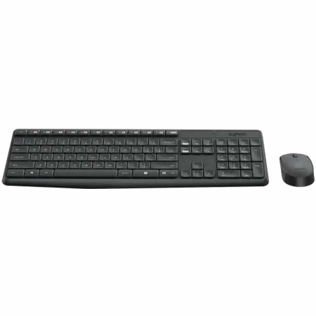 طقم لوحة مفاتيح وفأرة لاسلكي Logitech MK235، لوحة مفاتيح كاملة الحجم، مقاومة للانسكابات، إعداد سهل بالتوصيل والتشغيل - رمادي كربوني طقم لوحة مفاتيح وفأرة لاسلكي Logitech MK235، لوحة مفاتيح كاملة الحجم، مقاومة للانسكابات، إعداد سهل بالتوصيل والتشغيل - رمادي كربوني