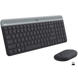 مجموعة لوحة مفاتيح وماوس لاسلكية Logitech MK470 Slim تصميم عصري نحيف، كاملة الحجم، بمفاتيح منخفضة الصوت