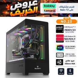 عروض الخريف - بي سي قيمنق احترافي رقم 025 - تقسيط - AMD Ryzen 7 7800X3D - كرت شاشة RX 9070 XT 16GB