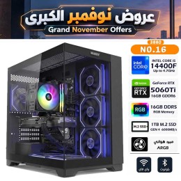 عروض نوفمبر الكبرى - بي سي قيمنق احترافي رقم 016 - Intel i5-14400F الجيل الرابع عشر - كرت شاشة RTX 5060 Ti 16GB