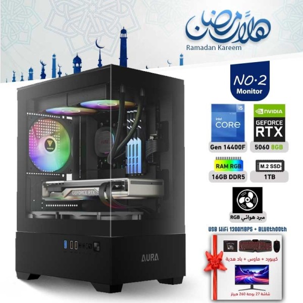 عروض رمضان بي سي تجميعة احترافية رقم 2 مع شاشة - i5 14400F الجيل الرابع عشر - RTX 5060 8GB عروض رمضان بي سي تجميعة احترافية رقم 2 مع شاشة - i5 14400F الجيل الرابع عشر - RTX 5060 8GB