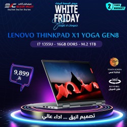 عروض الجمعة البيضاء - لابتوب مكتبي Lenovo ThinkPad X1 Yoga Gen8, معالج Intel Core i7-1355U, شاشة لمس 14 بوصة IPS (1920×1200), ذاكرة 16GB DDR5, تخزين 1TB M.2 , ويندوز 11 برو - رمادي
