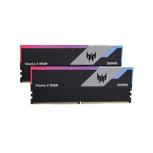ذاكرة للتجميعات الاحترافية  PREDATOR Vesta II, سعة 32 جيجابايت DDR5, تردد 6000MHz, توقيت CL30 منخفض للاستجابة السريعة, دعم EXPO وXMP 3.0, إضاءة ARGB - أسود