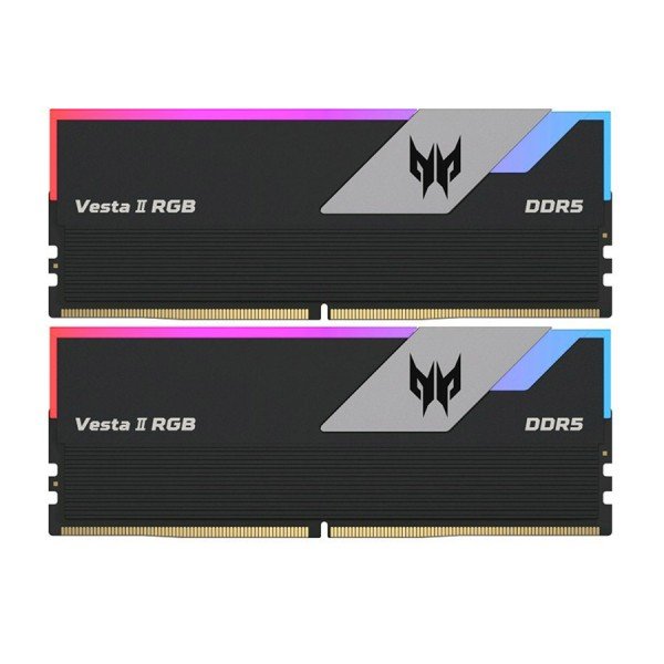 ذاكرة للتجميعات الاحترافية  PREDATOR Vesta II, سعة 32 جيجابايت DDR5, تردد 6000MHz, توقيت CL30 منخفض للاستجابة السريعة, دعم EXPO وXMP 3.0, إضاءة ARGB - أسود