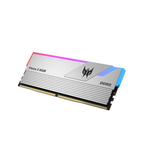 ذاكرة للتجميعات الاحترافية  PREDATOR Vesta II, سعة 32 جيجابايت DDR5, تردد 6000MHz, توقيت CL30 منخفض للاستجابة السريعة, دعم EXPO وXMP 3.0, إضاءة ARGB - فضي