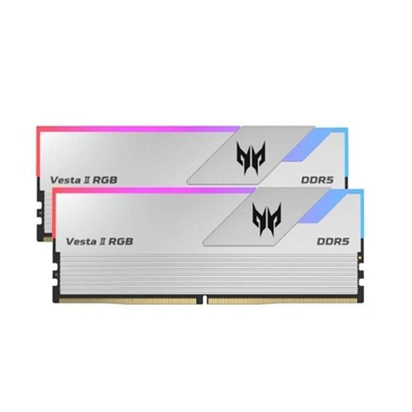 ذاكرة للتجميعات الاحترافية  PREDATOR Vesta II, سعة 32 جيجابايت DDR5, تردد 6000MHz, توقيت CL30 منخفض للاستجابة السريعة, دعم EXPO وXMP 3.0, إضاءة ARGB - فضي