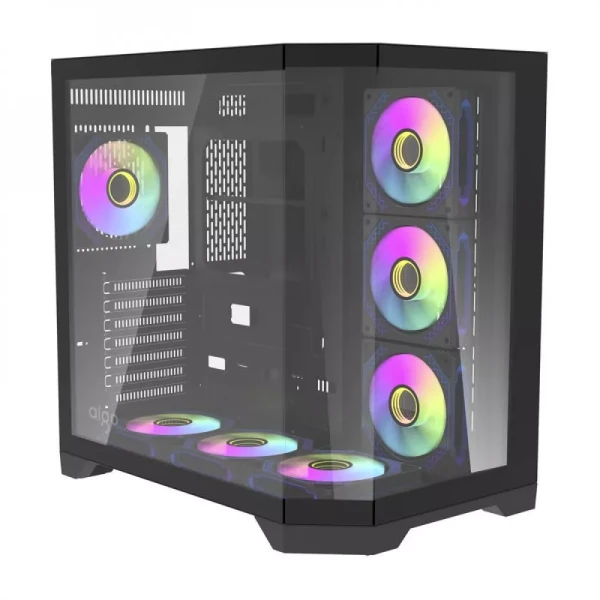 كيس كمبيوتر AiGO FT418 Pro ميد تاور ATX مع 7 مراوح ARGB - أسود كيس كمبيوتر AiGO FT418 Pro ميد تاور ATX مع 7 مراوح ARGB - أسود