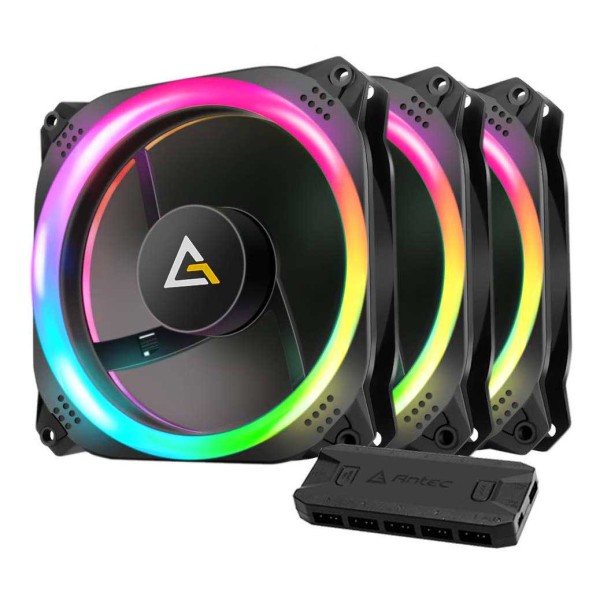 مراوح انتيك مع اشرطة اضاءة | Antec Prizm 120mm Addressable RGB Case Fan Radiator - 3 Pack and 2 RGB Strips