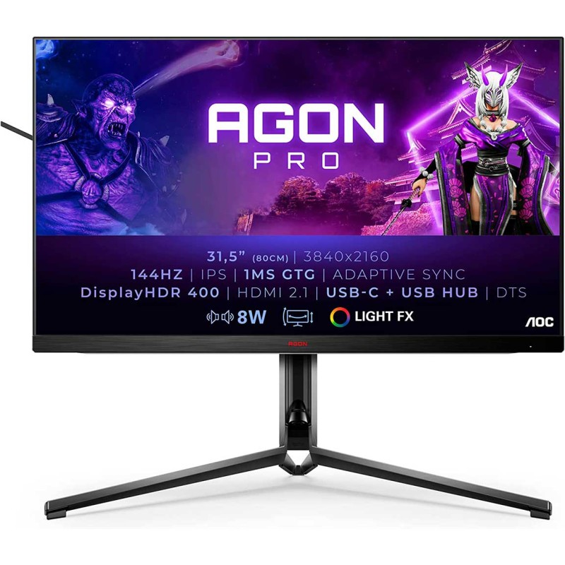 AOC AGON AG324UX - 32" 4K UHD 3840 x 2160 Gaming Monitor, 144Hz, 1ms, IPS, FreeSync Premium, HDR400, KVM, Height Adjust (144Hz, 400 cd/m² HDMI 2.1 x 2 / DP 1.4 / USB-C Power delivery 90W)