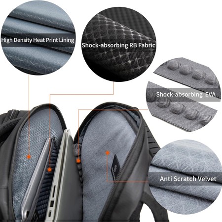 Backpack ARCTIC HUNTER B00388, Waterproof polyester material, cover laptops up to 15.6 inches, Anti-theft back pocket , Multiple compartments - BLACK