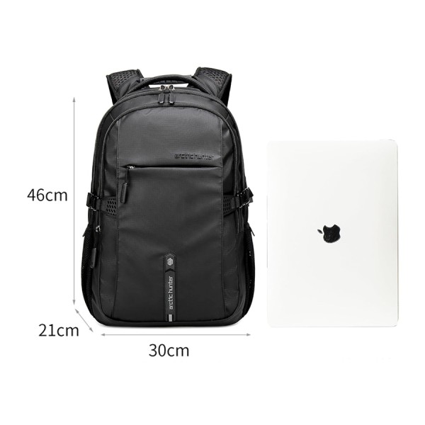 حقيبة الظهر ARCTIC HUNTER B00388, تصميم خفيف الوزن مع ظهر قابل للتهوية, مخصصة لحمل لابتوب حتى 15.6 بوصة, مصنوعة من البوليستر, جيب خلفي مضاد للسرقة - أسود