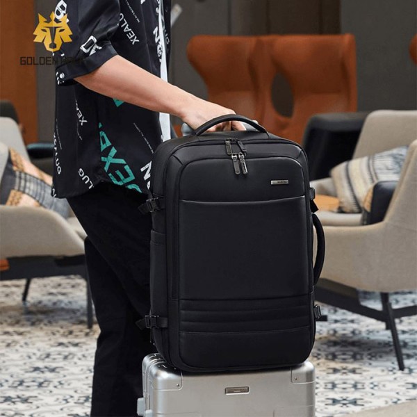 حقيبة الظهر GOLDEN WOLF GB00709, مصممة للاستخدام اليومي المكثف و التنقل, سعة 44 لتر, مقاس لابتوب حتى 15.6 بوصة, تصميم توسعة بسحاب لزيادة السعة  - أسود