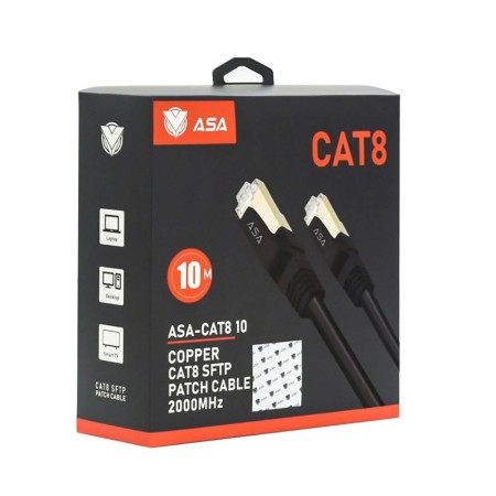 كيبل شبكة ASA CAT8 Shielded Patch Cable, بطول 10 متر, سرعة نقل بيانات تصل إلى 40Gbps, تردد يصل إلى 2000MHz, موصلات RJ45 مطلية بالذهب لتعزيز جودة الاتصال - أسود كيبل شبكة ASA CAT8 Shielded Patch Cable, بطول 10 متر, سرعة نقل بيانات تصل إلى 40Gbps, تردد يصل إلى 2000MHz, موصلات RJ45 مطلية بالذهب لتعزيز جودة الاتصال - أسود