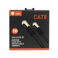 كيبل شبكة ASA CAT8 Shielded Patch Cable, بطول 20 متر, سرعة نقل بيانات تصل إلى 40Gbps, تردد يصل إلى 2000MHz, موصلات RJ45 مطلية بالذهب لتعزيز جودة الاتصال - أسود 