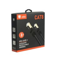ASA CAT8 Shielded Patch Cable, 3 Meters, speeds up to 40Gbps, Bandwidth up to 2000MHz, Gold-Plated RJ45 - Black