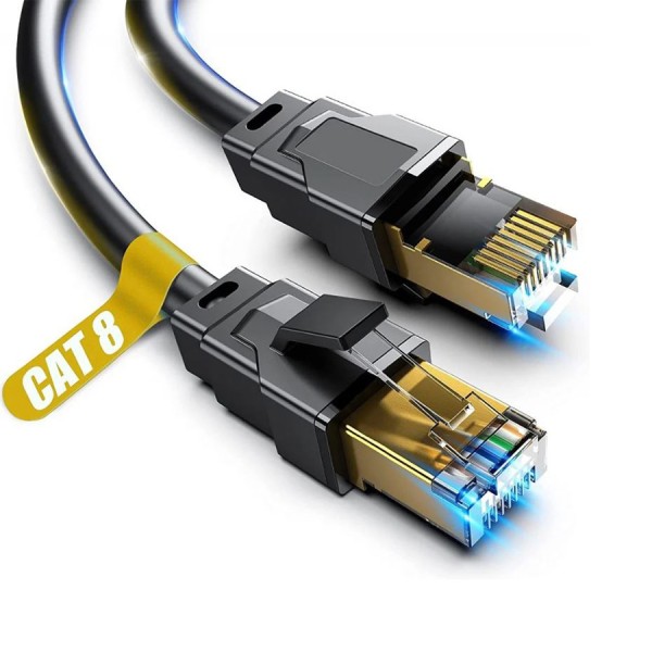 كيبل شبكة ASA CAT8 Shielded Patch Cable, بطول 3 متر, سرعة نقل بيانات تصل إلى 40Gbps, تردد يصل إلى 2000MHz, موصلات RJ45 مطلية بالذهب لتعزيز جودة الاتصال - أسود