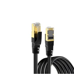كيبل شبكة ASA CAT8 Shielded Patch Cable, بطول 10 متر, سرعة نقل بيانات تصل إلى 40Gbps, تردد يصل إلى 2000MHz, موصلات RJ45 مطلية بالذهب لتعزيز جودة الاتصال - أسود 