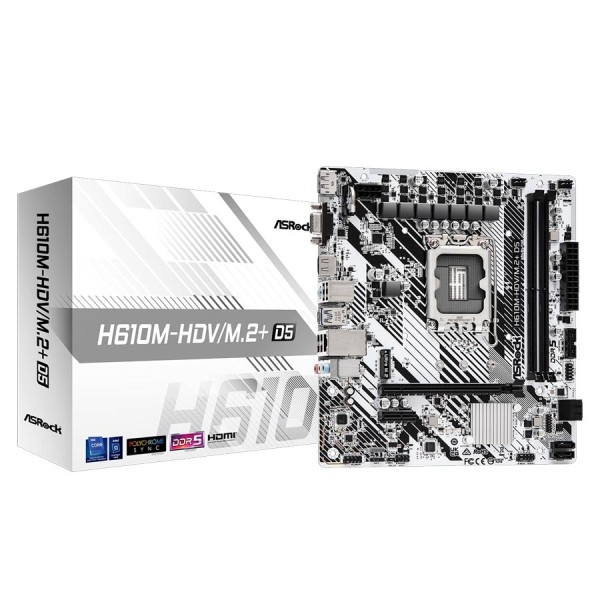 لوحة أم ASRock H610M‑HDV/M.2+ D5، تدعم ذاكرة مع DDR5 و منفذ 1 × USB 3.2 Gen1 Type-C - ابيض