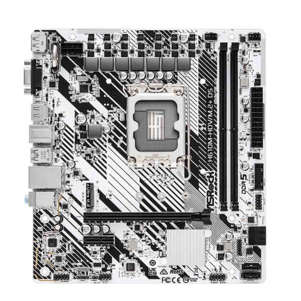 لوحة أم ASRock H610M‑HDV/M.2+ D5، تدعم ذاكرة مع DDR5 و منفذ 1 × USB 3.2 Gen1 Type-C - ابيض