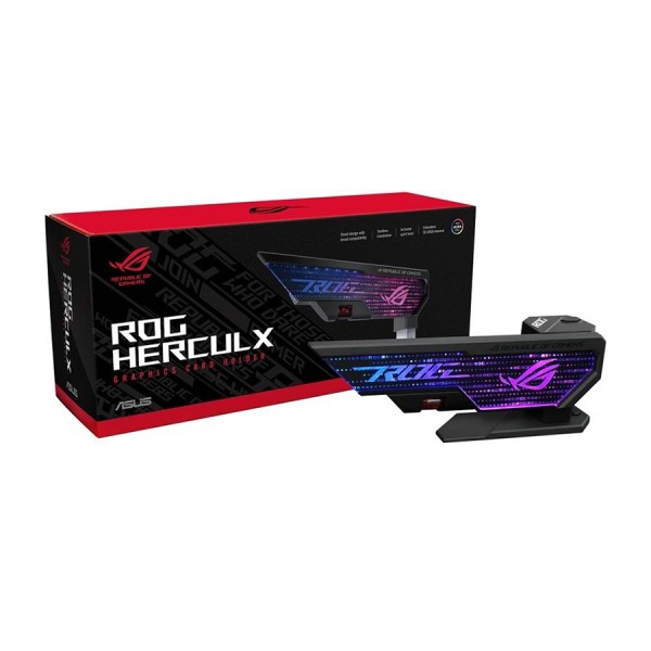 حامل كرت الشاشة ASUS ROG Herculx, تصميم لتحمل كروت الشاشة الثقيلة والكبيرة, ميزان مدمج لضبط الاستقامة, قاعدة مغناطيسية لسهولة التثبيت - أسود