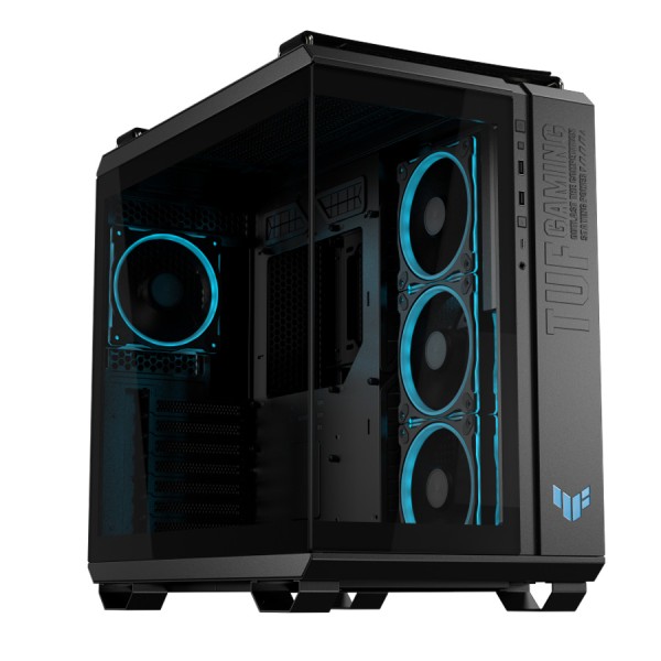 صندوق احترافي ASUS TUF Gaming GT502 Horizon، Mid-Tower ATX، مزود بـ 4 مراوح ARGB، زجاج بانورامي مقسّى، وهيكل Dual-Chamber – اسود صندوق احترافي ASUS TUF Gaming GT502 Horizon، Mid-Tower ATX، مزود بـ 4 مراوح ARGB، زجاج بانورامي مقسّى، وهيكل Dual-Chamber – اسود