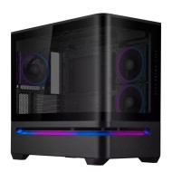 صندوق احترافي ASUS PRIME AP202 بحجم Mid Tower، مزود بزجاج بانورامي مقوّس من النوع Tempered Glass، يدعم اللوحات الأم Micro-ATX وMini-ITX -  اسود