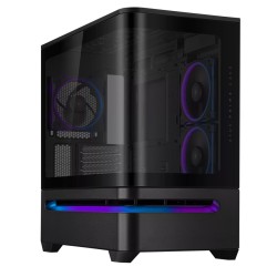 صندوق احترافي ASUS PRIME AP202 بحجم Mid Tower، مزود بزجاج بانورامي مقوّس من النوع Tempered Glass، يدعم اللوحات الأم Micro-ATX وMini-ITX -  اسود