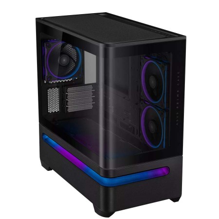 صندوق احترافي ASUS PRIME AP202 بحجم Mid Tower، مزود بزجاج بانورامي مقوّس من النوع Tempered Glass، يدعم اللوحات الأم Micro-ATX وMini-ITX -  اسود