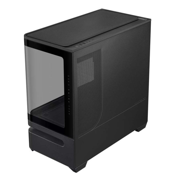 صندوق احترافي ASUS PRIME AP202 بحجم Mid Tower، مزود بزجاج بانورامي مقوّس من النوع Tempered Glass، يدعم اللوحات الأم Micro-ATX وMini-ITX -  اسود