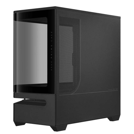 صندوق احترافي ASUS PRIME AP202 بحجم Mid Tower، مزود بزجاج بانورامي مقوّس من النوع Tempered Glass، يدعم اللوحات الأم Micro-ATX وMini-ITX -  اسود
