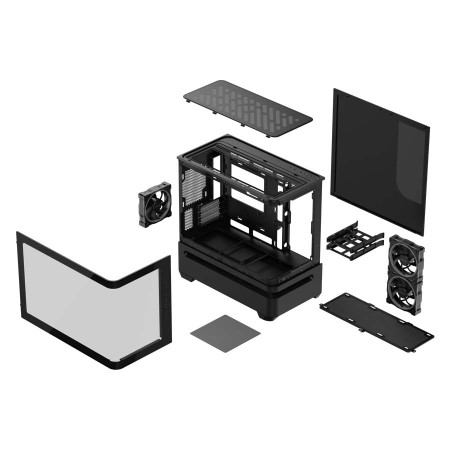 صندوق احترافي ASUS PRIME AP202 بحجم Mid Tower، مزود بزجاج بانورامي مقوّس من النوع Tempered Glass، يدعم اللوحات الأم Micro-ATX وMini-ITX -  اسود