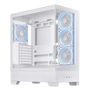 صندوق احترافي العاب ASUS A31 PLUS TG ARGB، مزود بأربع مراوح ARGB مثبتة مسبقًا، زجاج مقوّى، تصميم Mid Tower، يدعم تقنية BTF للتوصيلات المخفية – ابيض