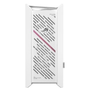 صندوق احترافي العاب ASUS ROG Strix Helios II GX601 بإطار ألمنيوم فاخر ولوحات زجاج مقوّى، يدعم E-ATX، تدفق هواء محسّن ومساحة داخلية واسعة – ابيض