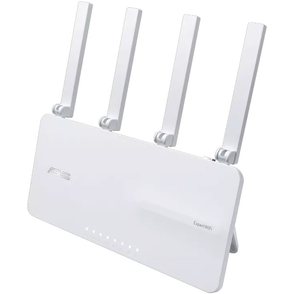 راوتر ASUS ExpertWiFi EBR63، يدعم WiFi 6 (802.11ax)، سرعة 2.4GHz تصل إلى 574 ميجابت في الثانية، وسرعة 5GHz تصل إلى 2402 ميجابت في الثانية، بإجمالي سرعة AX3000، وذاكرة 512MB RAM