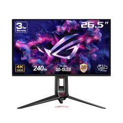 شاشة العاب احترافية ASUS ROG Swift PG27UCDM, مقاس 27 بوصة QD-OLED, دقة UHD 4K (3840×2160), معدل تحديث 240Hz , زمن استجابة 0.03ms, دعم NVIDIA G-SYNC, منفذ USB-C ب 90W  - أسود 