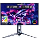 شاشة ألعاب ASUS ROG Swift OLED PG27AQWP-W، لوحة WOLED، مقاس 27 بوصة، وضع مزدوج Dual-Mode بدقة QHD بتردد 540 هرتز أو HD بتردد 720 هرتز، زمن استجابة 0.02 مللي ثانية، HDMI 2.1 - ابيض