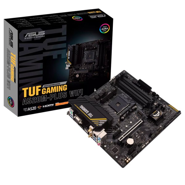 لوحة ام احترافية ASUS TUF GAMING A520M-PLUS WIFI، تدعم معالجات AMD Ryzen على مقبس AM4، تدعم ذاكرة DDR4 - اسود