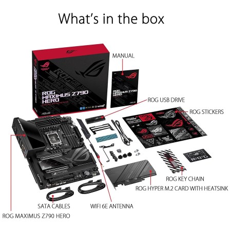 مذربورد أسوس ROG MAXIMUS Z790 HERO - تدعم PCIe 5.0 - سوكيت LGA1700 - رام DDR5 - قطعة Wi-Fi 6E مذربورد أسوس ROG MAXIMUS Z790 HERO - تدعم PCIe 5.0 - سوكيت LGA1700 - رام DDR5 - قطعة Wi-Fi 6E