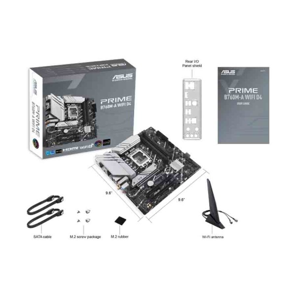 لوحة ام احترافية ASUS Prime B760M-A WiFi D4 بمقاس micro‑ATX، فتحة PCIe 4.0 x16، وصوت Realtek 7.1‑قناة