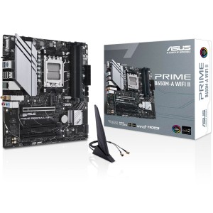 لوحة ام ASUS PRIME B650M‑A WiFi II، تدعم ذاكرة DDR5، تقنية OptiMem II، فتحات PCIe 5.0/4.0، مقبس AM5