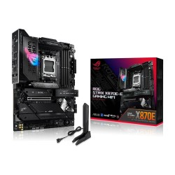 لوحة أم احترافية ASUS ROG STRIX X870E-E GAMING WIFI 7, مقاس ATX, مع مقبس AM5, تدعم إضاءة AURA Sync RGB, فتحات توسعة PCIe 5.0 وPCIe 4.0, اتصال لاسلكي  Wi-Fi 7 + BT 5.4 - أسود