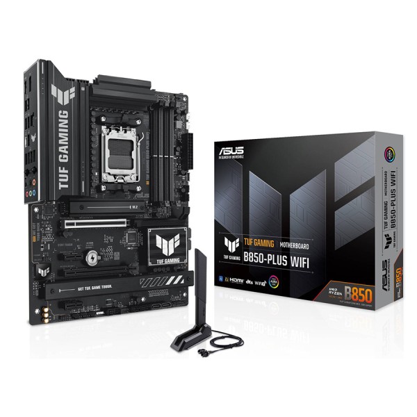 لوحة أم احترافية ASUS TUF Gaming B850‑PLUS WiFi, مقاس ATX, مقبس AM5, تدعم إضاءة AURA Sync RGB, فتحات توسعة PCIe 5.0 وPCIe 4.0, اتصال لاسلكي Wi-Fi 7 + BT 5.4 - أسود لوحة أم احترافية ASUS TUF Gaming B850‑PLUS WiFi, مقاس ATX, مقبس AM5, تدعم إضاءة AURA Sync RGB, فتحات توسعة PCIe 5.0 وPCIe 4.0, اتصال لاسلكي Wi-Fi 7 + BT 5.4 - أسود