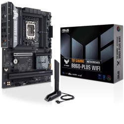 مذربورد اسوس TUF GAMING B860-PLUS WIFI 7 بمقبس LGA 1851 وتصميم ATX، تدعم ذاكرة DDR5 بـ 4 فتحات وسعة تصل إلى 256 جيجابايت، مع منفذ PCIe 5.0 x16 و 3 فتحات M.2