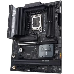 مذربورد اسوس TUF GAMING B860-PLUS WIFI 7 بمقبس LGA 1851 وتصميم ATX، تدعم ذاكرة DDR5 بـ 4 فتحات وسعة تصل إلى 256 جيجابايت، مع منفذ PCIe 5.0 x16 و 3 فتحات M.2