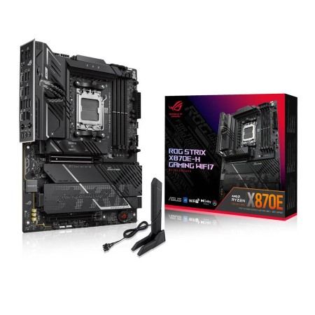 لوحة ام احترافية ASUS ROG STRIX X870E‑H GAMING WIFI7، مقبس AM5، منفذين USB4 Type‑C، شريحة صوت Realtek ALC1220P، 4 منافذ M.2 – اسود لوحة ام احترافية ASUS ROG STRIX X870E‑H GAMING WIFI7، مقبس AM5، منفذين USB4 Type‑C، شريحة صوت Realtek ALC1220P، 4 منافذ M.2 – اسود