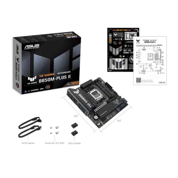 لوحة ام احترافية ASUS TUF GAMING B850M-PLUS II، تدعم مقبس AM5، ومنفذ PCIe 5.0 x16، ومخرج صوت Optical S/PDIF، مع دعم تبريد شامل لمكونات النظام – اسود